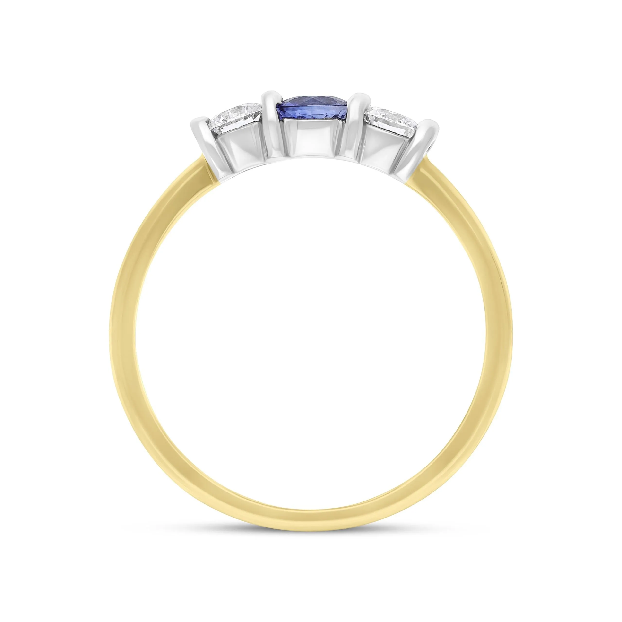 18ct Yellow and White Gold .30 Sapphire .26 3 Stone Diamond Bar Ring