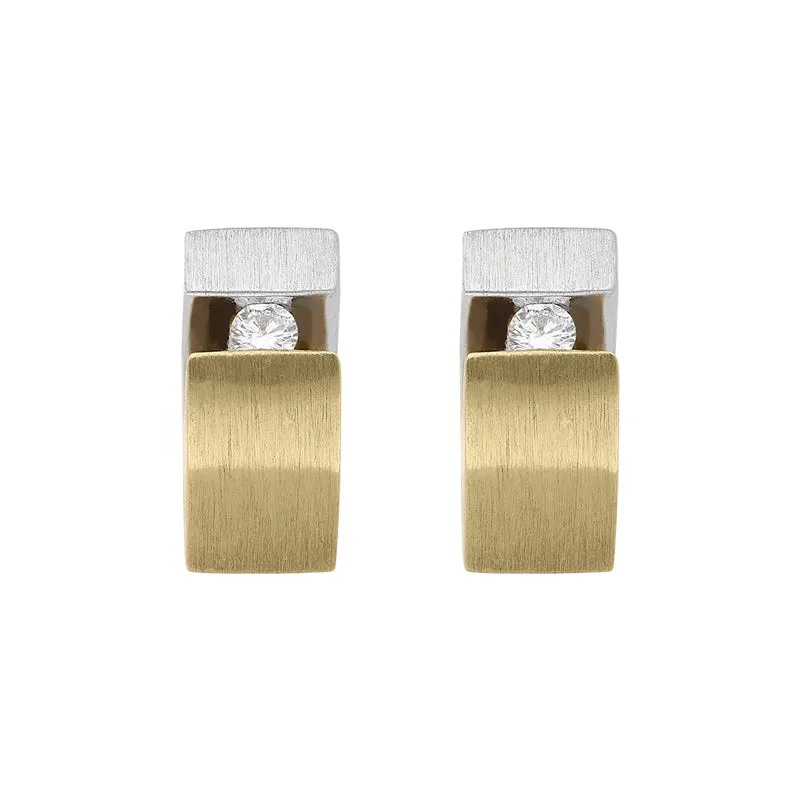 18ct Yellow and White Gold Diamond Satin Stud Earrings