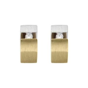 18ct Yellow and White Gold Diamond Satin Stud Earrings