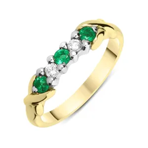 18ct Yellow Gold 0.25ct Emerald 0.09ct Diamond Half Eternity Ring