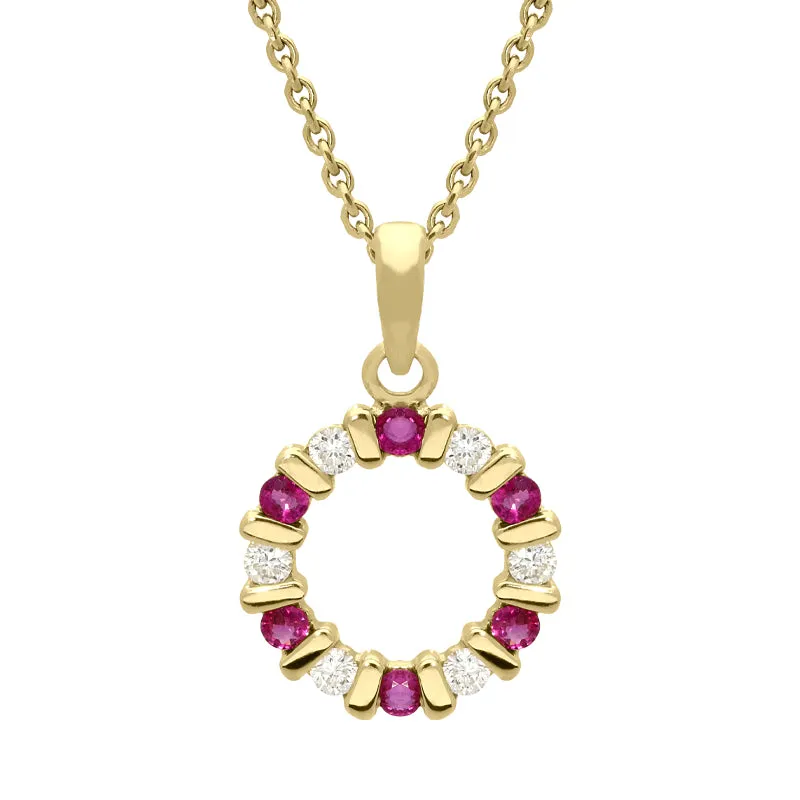 18ct Yellow Gold 0.36ct Ruby Diamond Open Circle Necklace