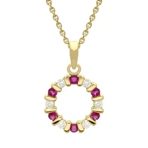 18ct Yellow Gold 0.36ct Ruby Diamond Open Circle Necklace