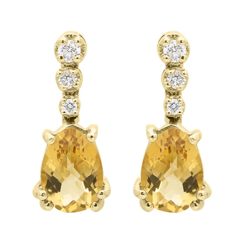 18ct Yellow Gold 2.34ct Citrine Diamond Pear Drop Earrings