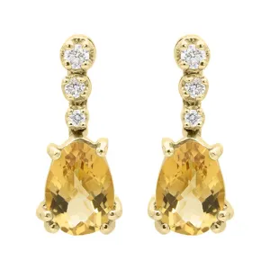 18ct Yellow Gold 2.34ct Citrine Diamond Pear Drop Earrings