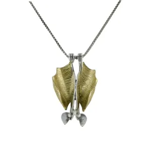18ct Yellow Gold and Silver Upside Down Bat Small Necklace