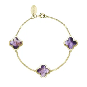 18ct Yellow Gold Blue John  bloom Four Leaf Clover Chain Bracelet