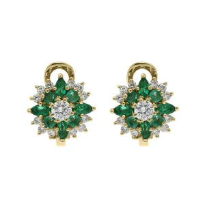 18ct Yellow Gold Emerald Diamond Cluster Hook Earrings