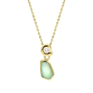 18ct Yellow Gold Opal 0.50ct Diamond Necklace