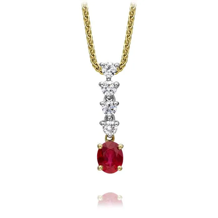 18ct Yellow Gold Ruby and Diamond Graduated Claw Set Necklace