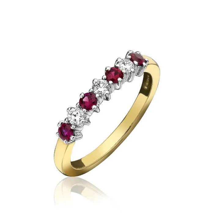 18ct Yellow Gold Ruby and Diamond Seven Stone Half Eternity Ring