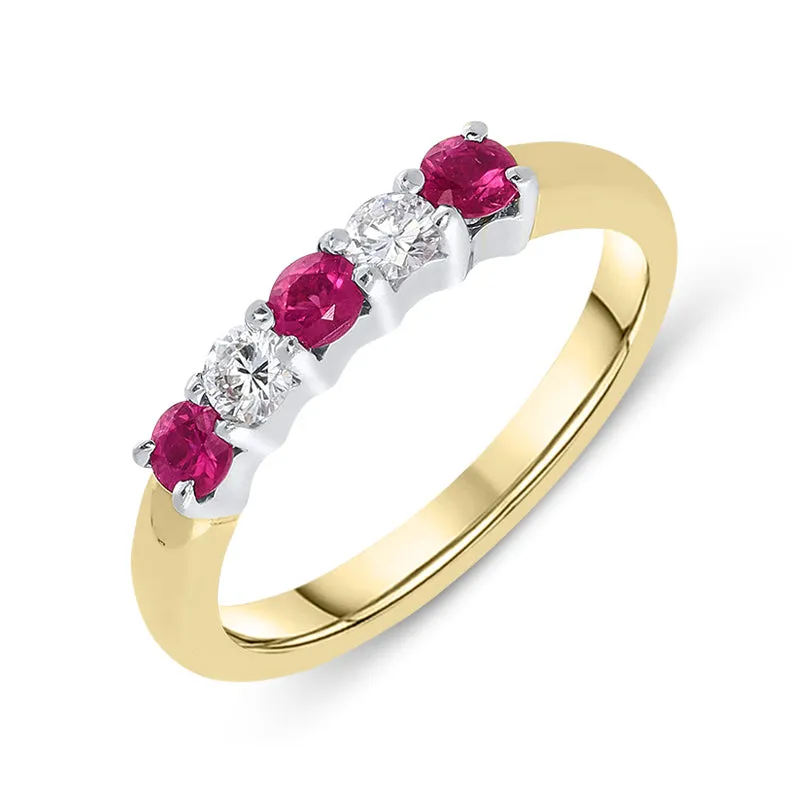 18ct Yellow Gold Ruby Diamond Half Eternity Ring