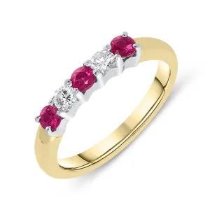 18ct Yellow Gold Ruby Diamond Half Eternity Ring