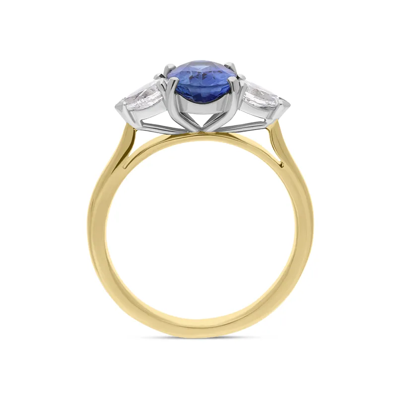18ct Yellow Gold Sapphire Diamond Oval Cut Claw Set Ring