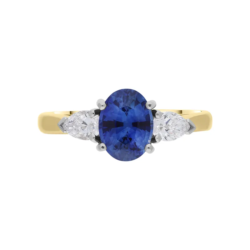 18ct Yellow Gold Sapphire Diamond Oval Cut Claw Set Ring