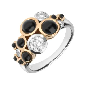 18ct Yellow Gold Whitby Jet 0.73ct Diamond Multi Stone Ring