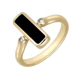 18ct Yellow Gold Whitby Jet Diamond Oblong Ring
