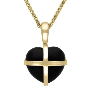 18ct Yellow Gold Whitby Jet Small Cross Heart Necklace