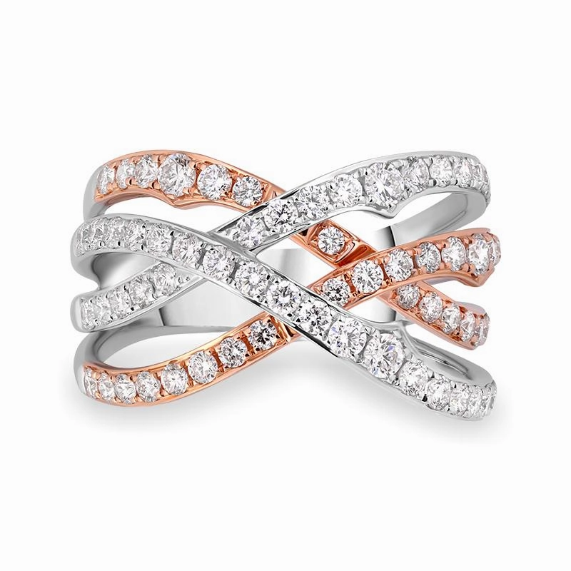 18ct Rose and White Gold Diamond Crossover Band Ring