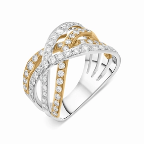 18ct Rose and White Gold Diamond Four Row Crossover Band Ring