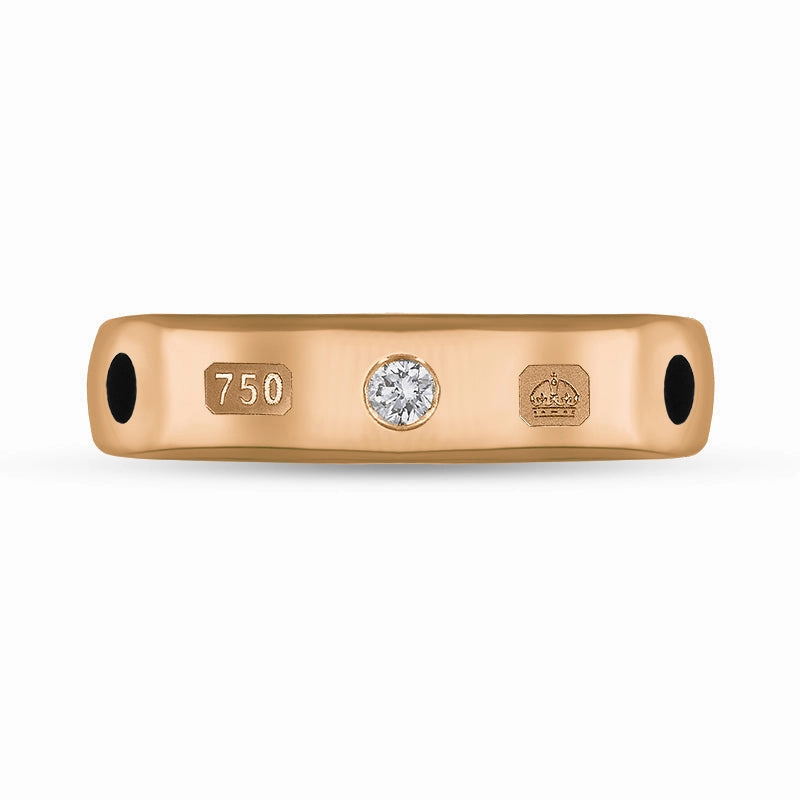 18ct Rose Gold 0.08ct Diamond Whitby Jet King's Coronation Hallmark 5mm Ring D