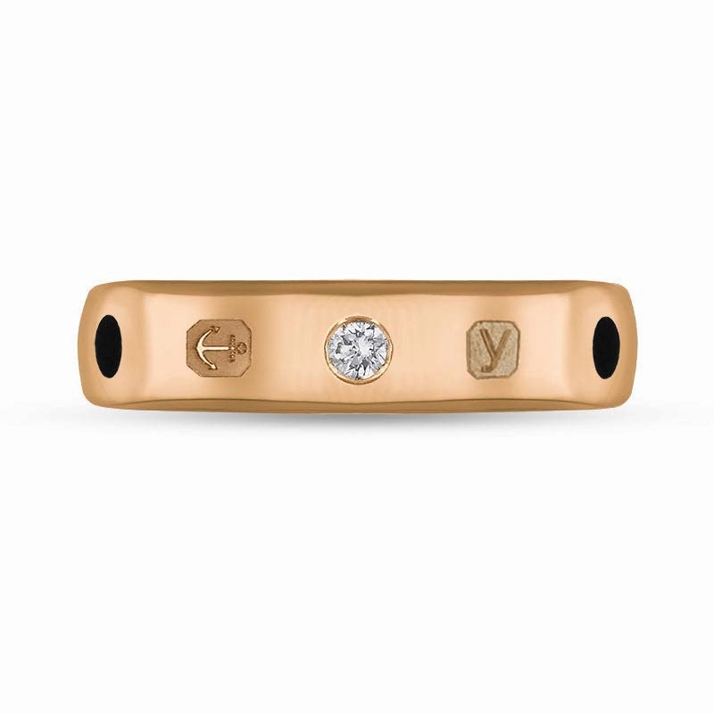 18ct Rose Gold 0.08ct Diamond Whitby Jet King's Coronation Hallmark 5mm Ring D