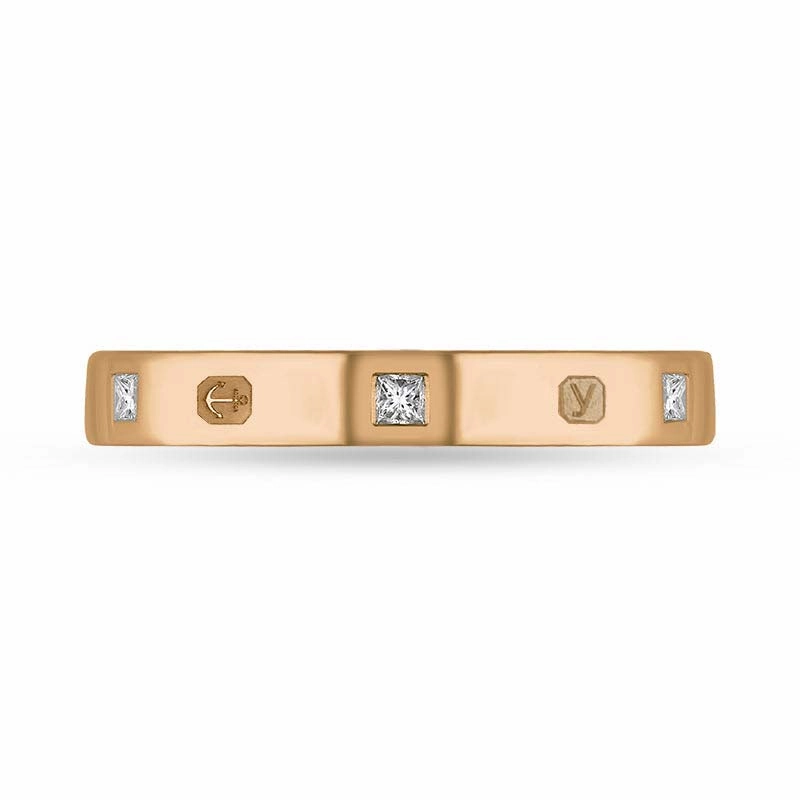 18ct Rose Gold 0.09ct Diamond King's Coronation Hallmark Princess Cut 3mm Ring D