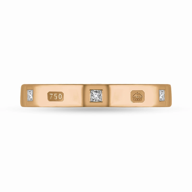 18ct Rose Gold 0.09ct Diamond King's Coronation Hallmark Princess Cut 3mm Ring D
