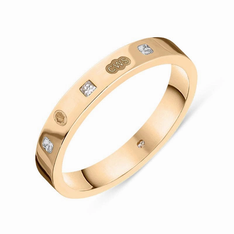 18ct Rose Gold 0.09ct Diamond King's Coronation Hallmark Princess Cut 3mm Ring D