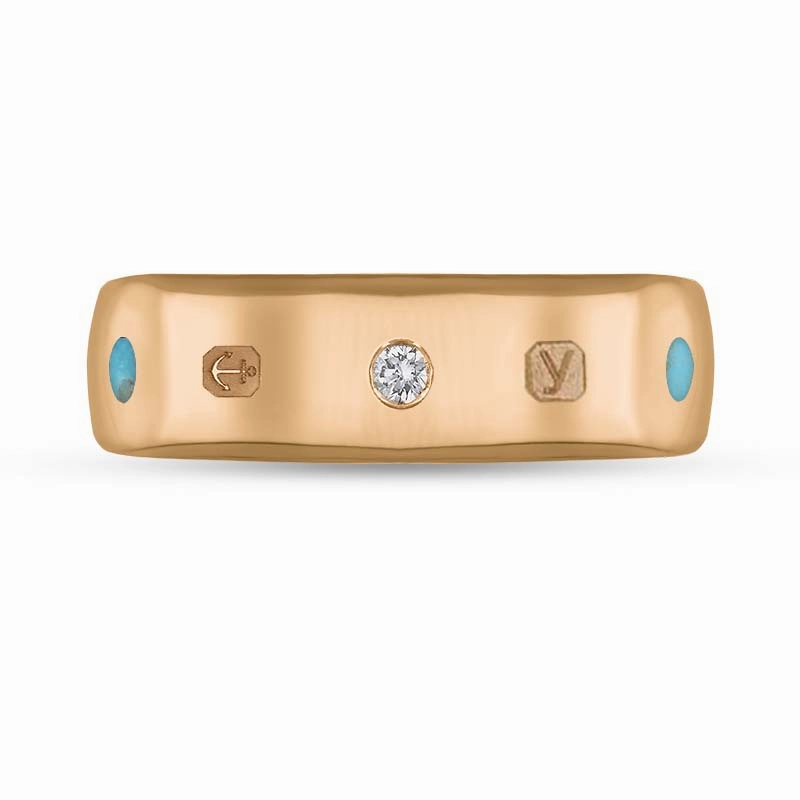 18ct Rose Gold 0.09ct Diamond Turquoise King's Coronation Hallmark 6mm Ring D