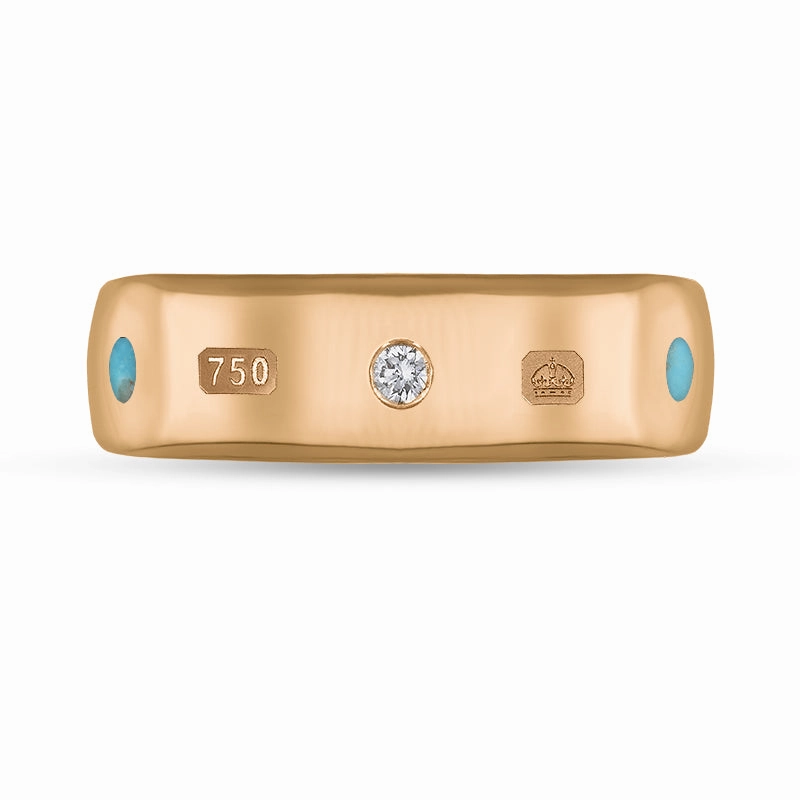 18ct Rose Gold 0.09ct Diamond Turquoise King's Coronation Hallmark 6mm Ring D