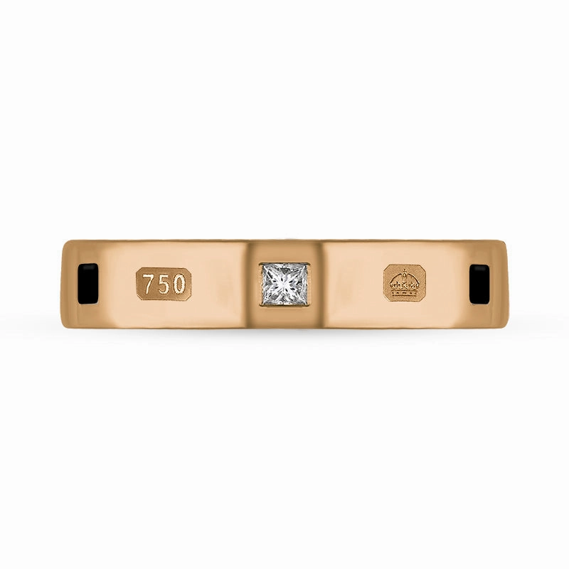 18ct Rose Gold 0.09ct Diamond Whitby Jet King's Coronation Hallmark Princess Cut 4mm Ring D