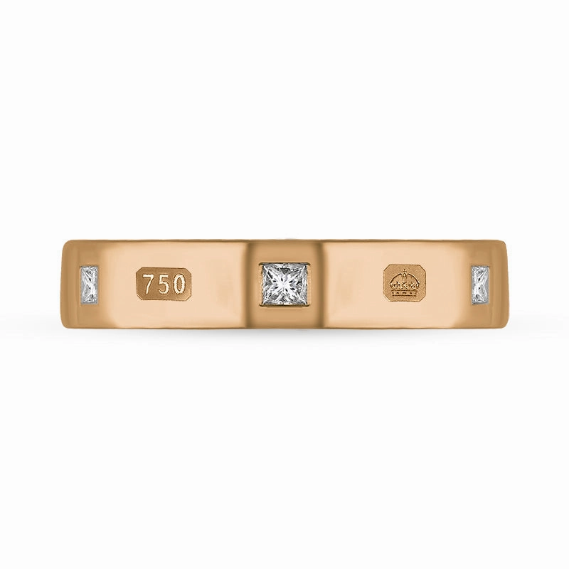 18ct Rose Gold 0.18ct Diamond King's Coronation Hallmark Princess Cut 4mm Ring D