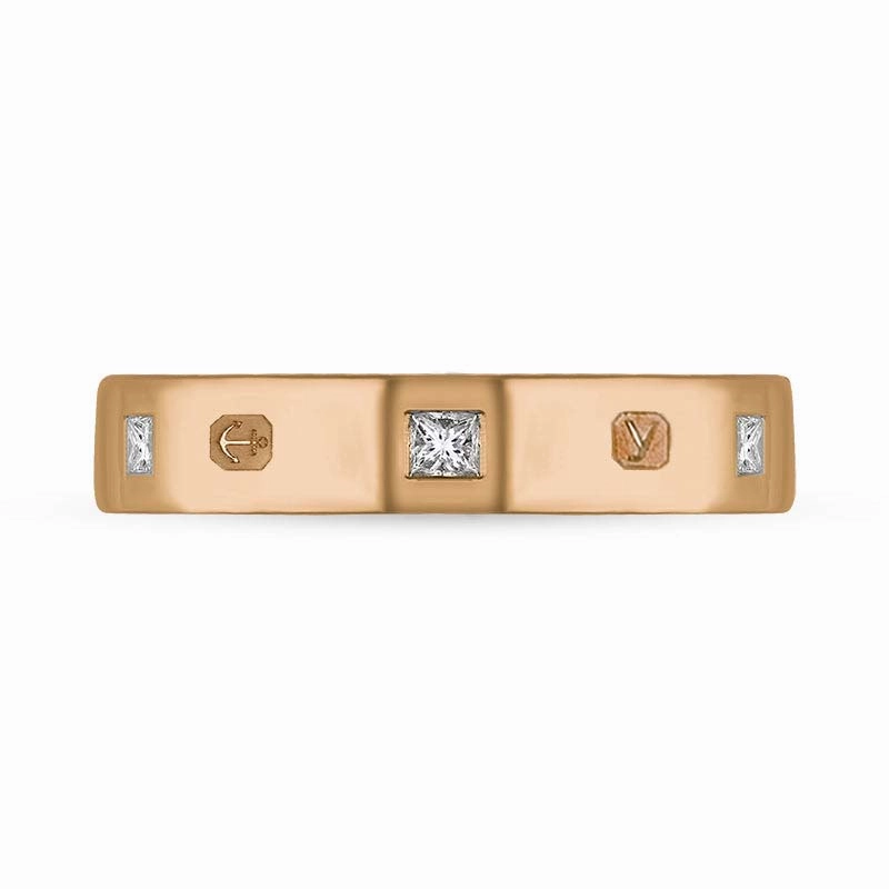 18ct Rose Gold 0.18ct Diamond King's Coronation Hallmark Princess Cut 4mm Ring D