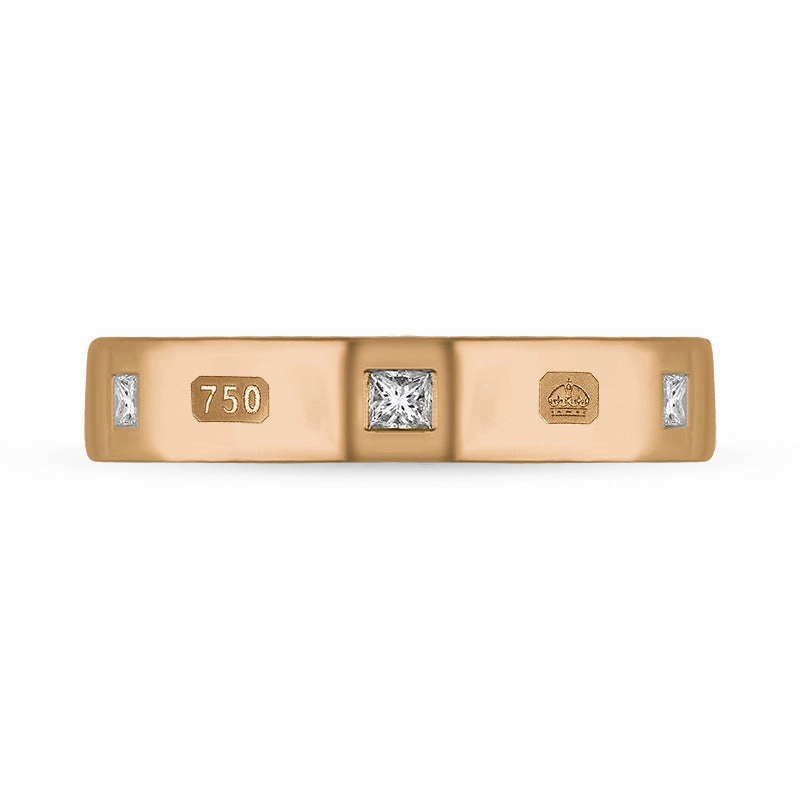 18ct Rose Gold 0.18ct Diamond Queen's Jubilee Hallmark Princess Cut 4mm Ring D