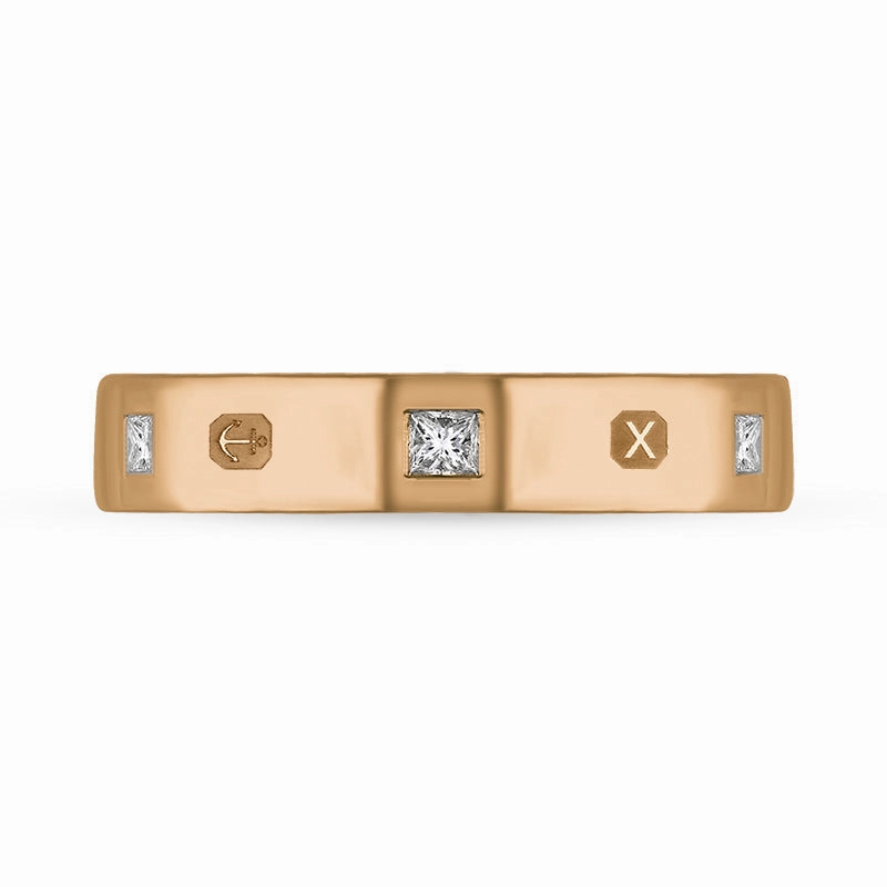 18ct Rose Gold 0.18ct Diamond Queen's Jubilee Hallmark Princess Cut 4mm Ring D