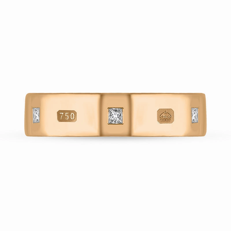18ct Rose Gold 0.24ct Diamond King's Coronation Hallmark Princess Cut 5mm Ring D