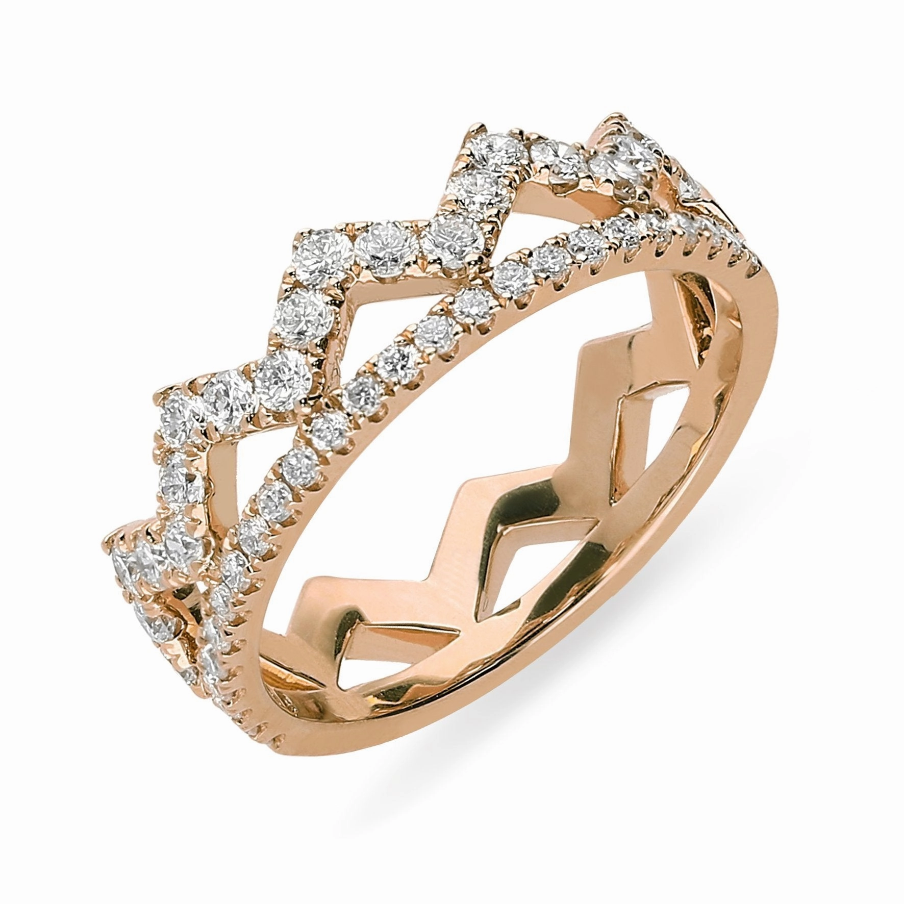 18ct Rose Gold 0.69ct Diamond Zigzag Stacking Ring