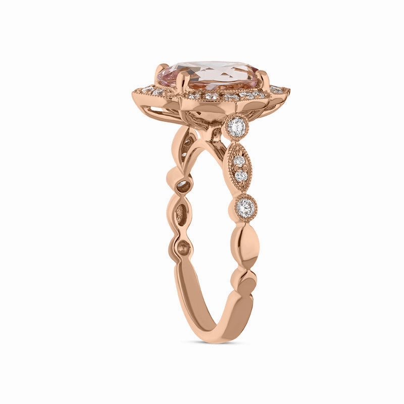 18ct Rose Gold 2.66ct Morganite Diamond Cluster Ring