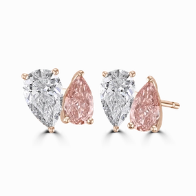 18ct Rose Gold 3.8ct White & Pink Laboratory Grown Diamond 'Toi et Moi' Earrings