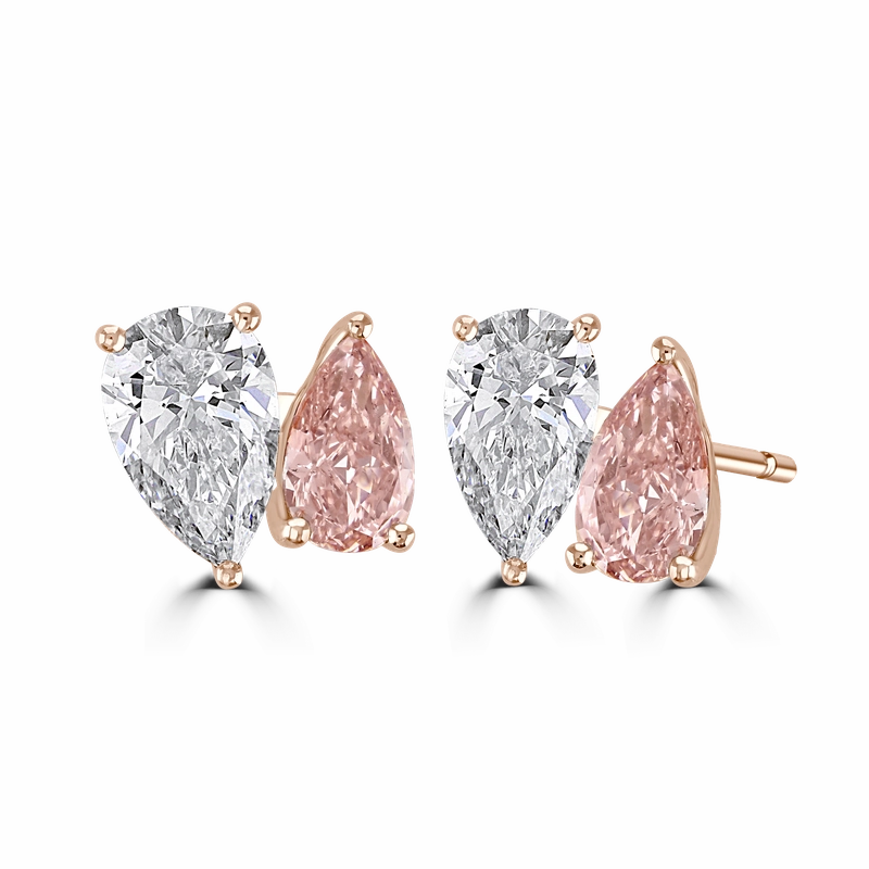 18ct Rose Gold 3.8ct White & Pink Laboratory Grown Diamond 'Toi et Moi' Earrings