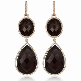 18ct Rose Gold 63.76ct Smokey Quartz Diamond Drop Earrings