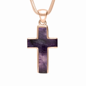 18ct Rose Gold Blue John Channel Set Cross Necklace