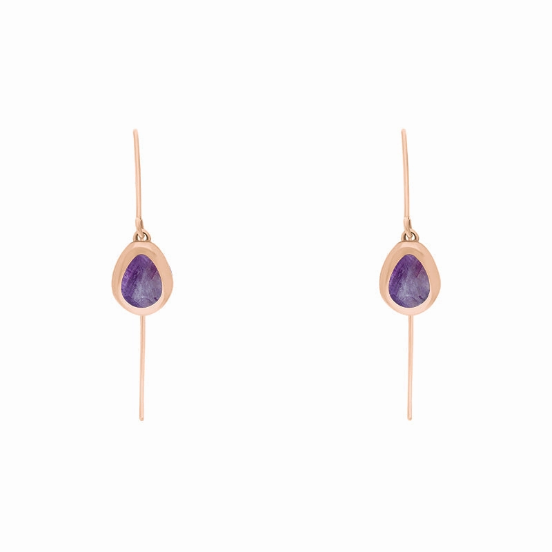 18ct Rose Gold Blue John Fleur De Lis Disc Drop Earrings