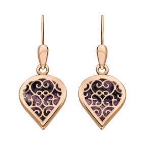 18ct Rose Gold Blue John Flore Filigree Heart Drop Earrings