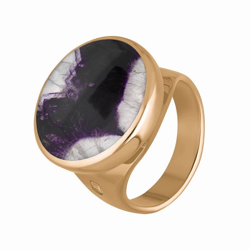 18ct Rose Gold Blue John King's Coronation Hallmark Small Round Ring D
