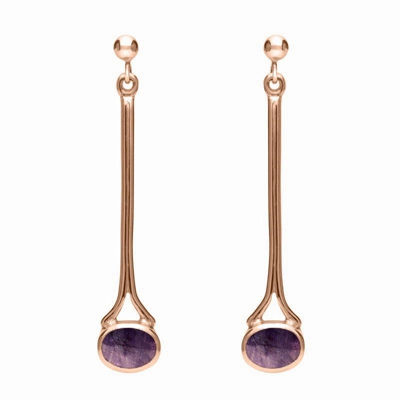 18ct Rose Gold Blue John Long Drop Earrings