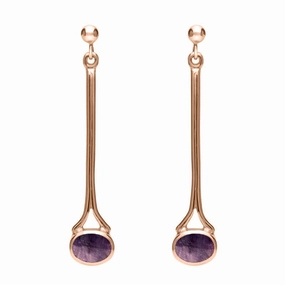 18ct Rose Gold Blue John Long Drop Earrings