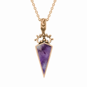 18ct Rose Gold Blue John Mother Of Pearl Double Sided Scroll Dagger Fob Necklace