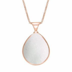 18ct Rose Gold Blue John Mother of Pearl King's Coronation Hallmark Double Sided Pear-shaped Necklace D