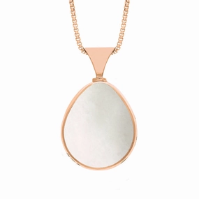 18ct Rose Gold Blue John Mother of Pearl King's Coronation Hallmark Double Sided Pear-shaped Necklace D